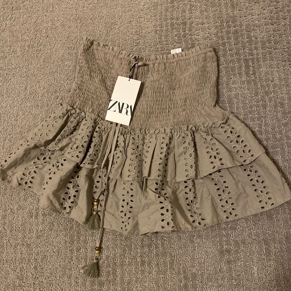 Zara Green Smocked Skirt-Skort | Medium | Never Worn & With Tags